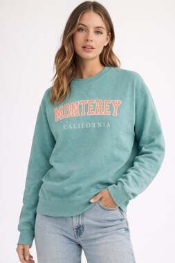Vintage Ocean Beach Sportswear Monterey California Teal Crewneck Sweatshirt